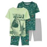 Little Boys Shark Print Pajama Set 4 Piece Set