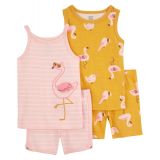 Toddler Girls Flamingo Print Pajama Set 4 Piece Set