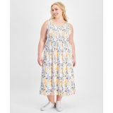 Plus Size Smocked-Bodice Floral-Print Dress