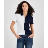 Womens Colorblock Zip-Front Polo Shirt