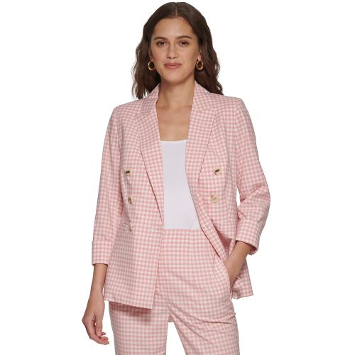 DKNY Petite Gingham Double-Breasted Blazer