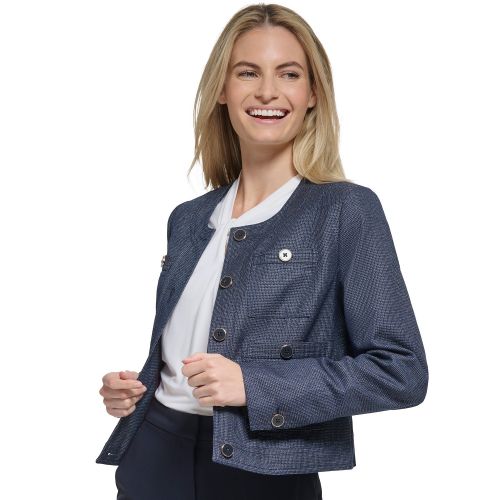 타미힐피거 Womens Crewneck Button-Front Jacket
