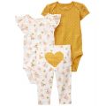 Baby Girls Heart Floral Bodysuits and Pants 3 Piece Set
