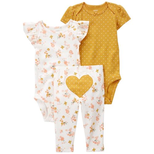 카터스 Baby Girls Heart Floral Bodysuits and Pants 3 Piece Set