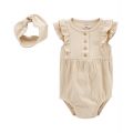 Baby Girls Button Front Bodysuit and Headwrap 2 Piece Set