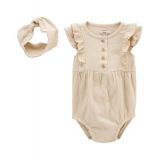 Baby Girls Button Front Bodysuit and Headwrap 2 Piece Set