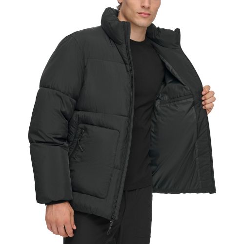 DKNY Mens Refined Quilted Full-Zip Stand Collar Puffer Jacket