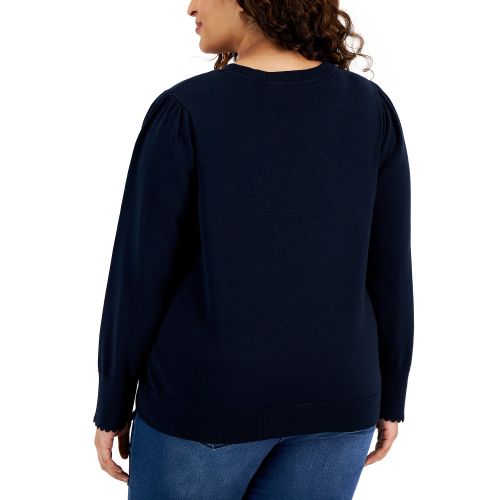 타미힐피거 Plus Size Heart Puff-Sleeve Sweater