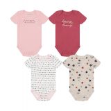Baby Girls Print-Logo Short Sleeve Bodysuits Pack of 4