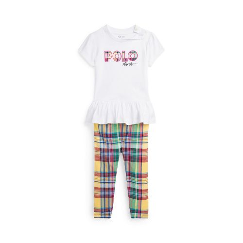 폴로 랄프로렌 Baby Girls Logo Jersey T-shirt and Plaid Leggings Set
