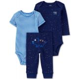 Baby Boys 3-Pc. Stripe Short-Sleeve Bodysuit Waffle-Knit Dinosaur-Print Long-Sleeve Bodysuit & Waffle-Knit Dinosaur Embroidered Pants