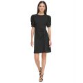 Womens Puff-Sleeve Ruched Dress