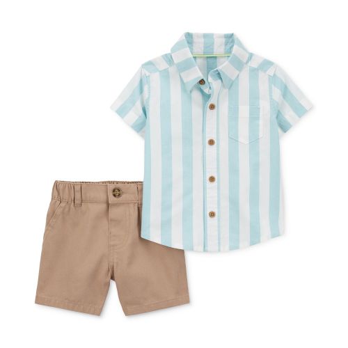카터스 Baby Boys Cotton Striped Button-Front Shirt and Chino Shorts 2 Piece Set