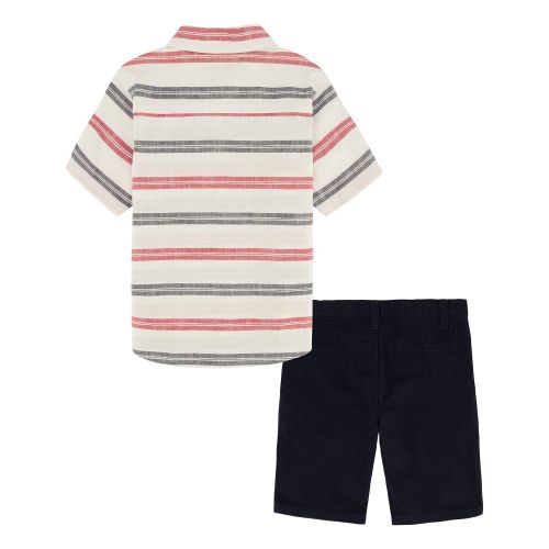 타미힐피거 Toddler Boys Prewashed Multi Stripe Short Sleeve Shirt and Twill Shorts 2 Piece Set