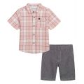Toddler Boys Plaid Slub Button-Up Short Sleeve Shirt and Twill Shorts 2 Piece Set