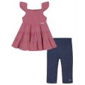 Little Girls Smocked Tiered Muslin Tunic and Stretch Capri Leggings 2 Piece Set