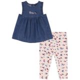 Toddler Girls Sleeveless Denim Tunic Top and Floral Capri Leggings 2 Piece Set