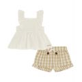 Little Girls Smocked Muslin Top and Gingham Ruffled Shorts 2 Piece Set