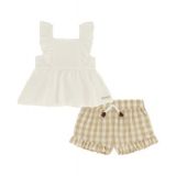 Little Girls Smocked Muslin Top and Gingham Ruffled Shorts 2 Piece Set