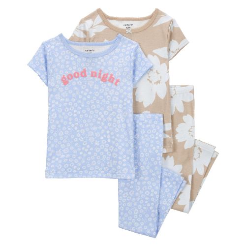 카터스 Toddler Carters Toddler Girls Floral 100% Snug Fit Cotton Pajamas 4 Piece Set