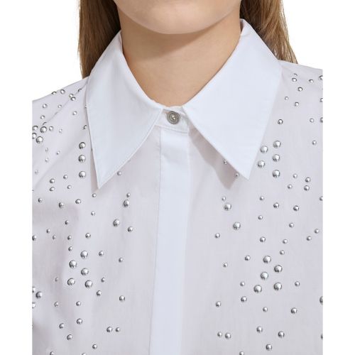 DKNY Womens Cotton Studded Cropped Shirt
