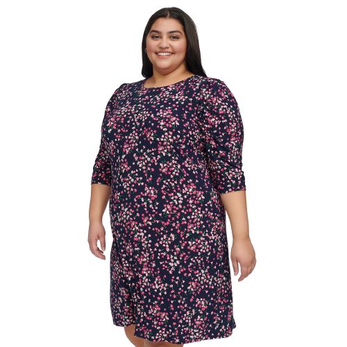 타미힐피거 Plus Size Floral 3/4-Sleeve Jersey Dress