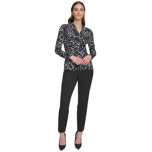 DKNY Womens Prints Side-Ruched Long-Sleeve Top