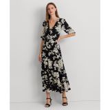 Womens Floral Belted Bubble Crepe Dress