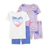 Toddler Girls Dinosaur Snug Fit Cotton Pajama 4 Piece Set