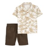 Toddler Boys Dinosaur Button Front Shirt and Shorts 2 Piece Set