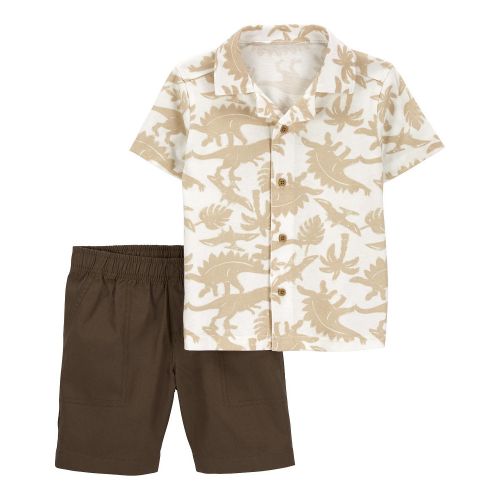 카터스 Toddler Boys Dinosaur Button Front Shirt and Shorts 2 Piece Set