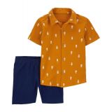 Toddler Boys Pineapple Print Shirt and Canvas Shorts 2 Piece Set