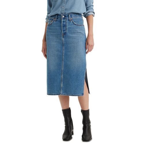 리바이스 Womens Side-Slit Denim Midi Skirt