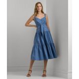 Womens Cotton-Blend Tie-Front Tiered Dress