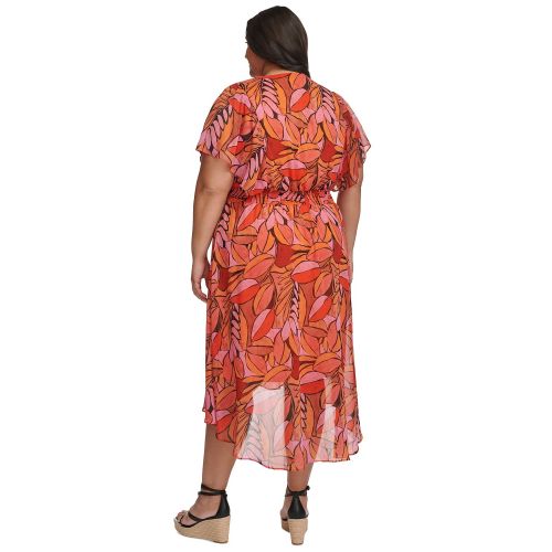 DKNY Plus Size Printed Smocked Fit & Flare Dress