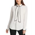 Piped Trim Tie Front Blouse