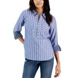 Womens Striped Half-Zip Roll-Tab Shirt