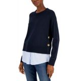 Womens Layered Two-Button Knit Top