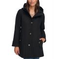Womens Hooded Button-Front Coat