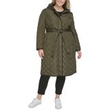 Womens Plus Size Hooded Belted Quilted Coat