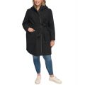 Womens Plus Size Faux-Fur Hooded Belted Coat