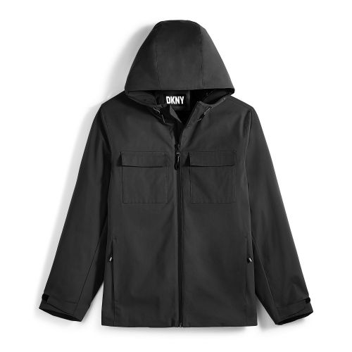 DKNY Mens Hooded Zip-Front Two-Pocket Jacket