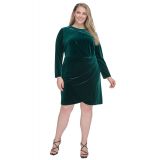 Plus Size Velvet Long-Sleeve Cutout Dress