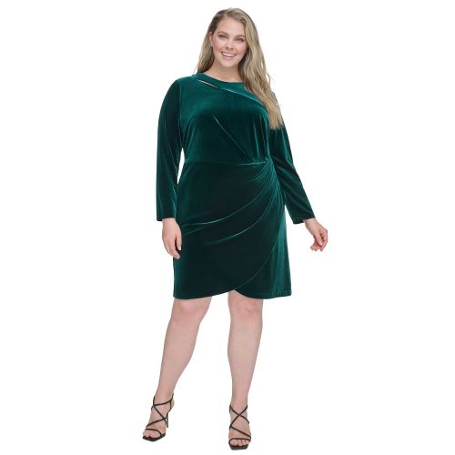 DKNY Plus Size Velvet Long-Sleeve Cutout Dress