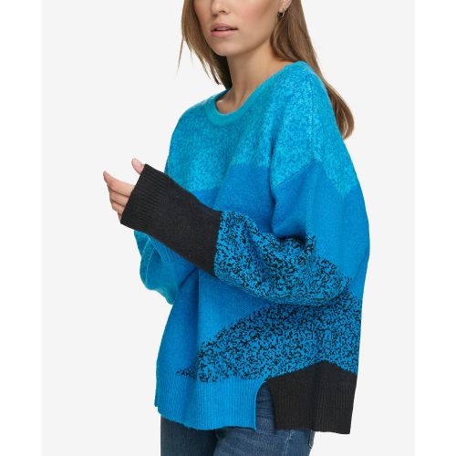 DKNY Womens Mixed-Knit Drop-Sleeve Sweater