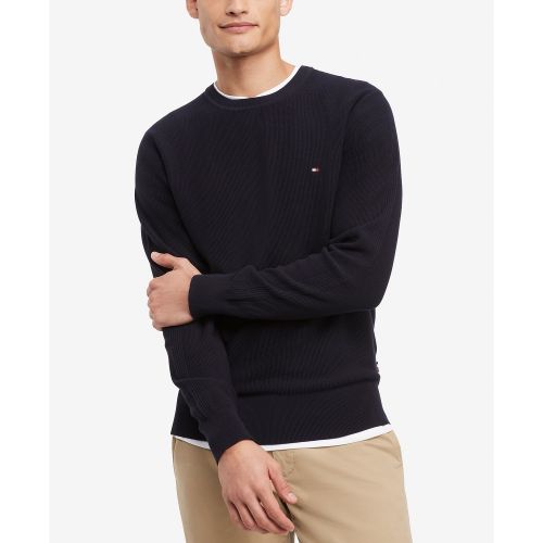 타미힐피거 Mens Ricecorn Textured-Knit Crewneck Sweater