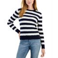 Womens Cotton Striped Cable-Knit Sweater