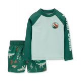 Toddler Boys Roar-Some Rash Guard Top and Dinosaur-Print Swim Shorts 2 Piece Set