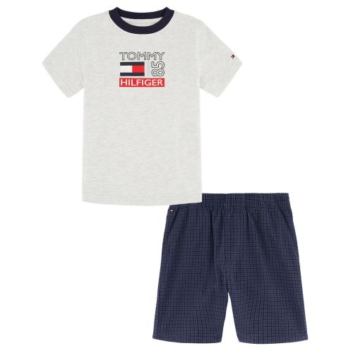 타미힐피거 Toddler Boys Short Sleeve Heather Logo T-shirt and Plaid Shorts 2 Piece Set