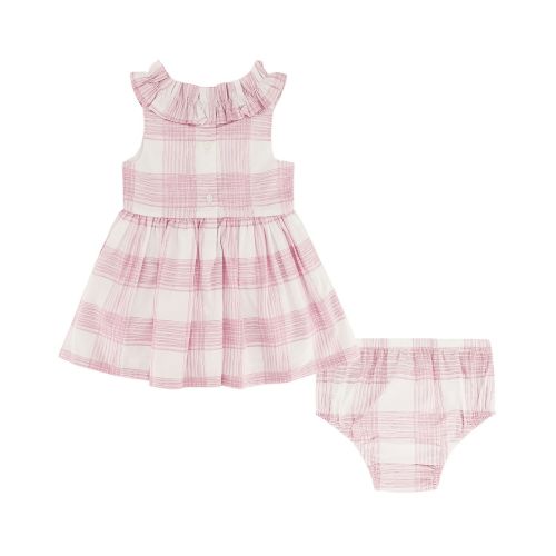 Baby Girls Brush Plaid Poplin Surplice Dress and Diaper Cover Set